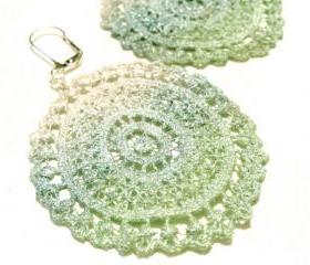 Lace Earrings - Mint Green, Blue and White Metallic Ombre - Customizable Colors - Lace Fashion