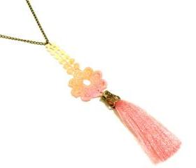 Tassel and Lace Necklace Hand Dyed Flower - Pink Orange Yellow - Customizable Colors - Neon Jewelry