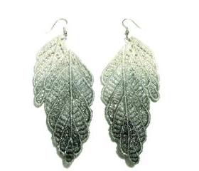 Leaf Lace Earrings Hand Dyed - Grey and White with Glitter - Customizable Colors - Lace Fashion