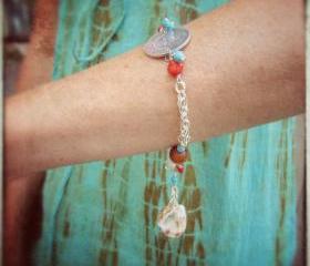 Playa Vida bracelet silver chain shells coral turquoise amber horn charm dangle custom