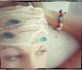 Muse bracelet gold coral turquoise dancing dangles festival bright bold