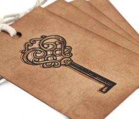 Skeleton key. Gift Tag / gift wrap embellishment / heart / label / hang tag / vintage / rustic / brown / old / sepia /