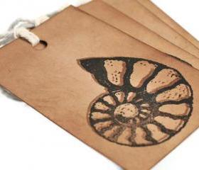 Fossil Kraftgift tags. Ammonite. Gift label decoration tags . vintage rustic brown . Archeologist gifts
