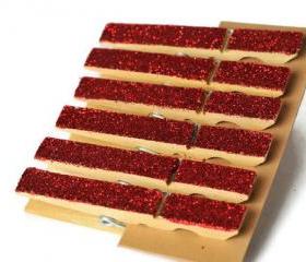 6 glitzy clothes pins. red. garnet. peg . organization . favor embellishment . fun . cute . glitzy . sparkle . glitter