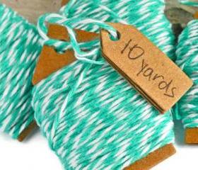 Bakers twine . 20 yards. mint and white . (10 yards rolls) . gift wrap . packaging . scrapbook . decoration . cord . string
