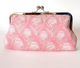 Kisslock Frame Clutch Silk Lined Pink Peacock