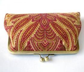 Bags And Purses, Clutch, bridesmaid, kisslock, silk, pKisslock Clutch Silk Lined Red Peacock