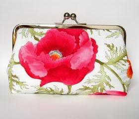 Clutch Frame Kisslock Purse Silk Lined in a Poppy Print