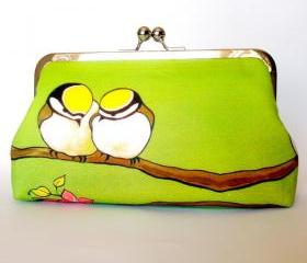 Kisslock Clutch Frame Silk Lined Birds on a Branch