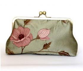 Silk Floral Kisslock Frame Clutch