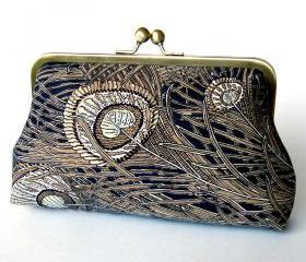 Kisslock Frame Clutch Silk Lined Peacock