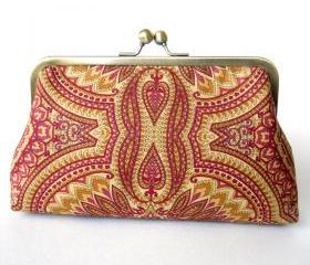 Kisslock Clutch Silk Lined Red Peacock