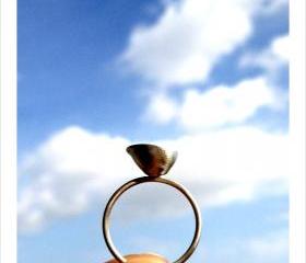 Little Cup Sterling Silver Ring with Freshwater Pearl Oxidized interior for contrast Simple Minimalistic Thin Band