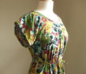 Womens Floral Print Summer Dress with Short Sleeves