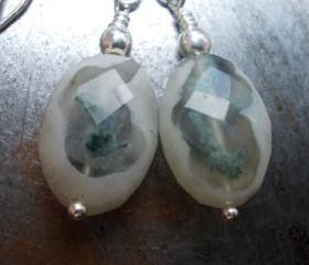 Solar Quartz, rare natural stone, silver jewelry, earrings, nature moss landscape, zen gemstone and sterling silver earrings