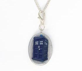 Tardis Charm with Silver Chain Necklace