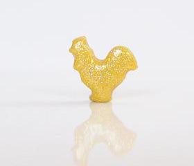 Yellow Rooster Figurine with Pastel Glitter