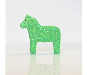 Green Dala Horse Figurine with Pastel Glitter