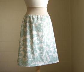 Sea Blue and Cream Floral Print Cotton Aline Skirt