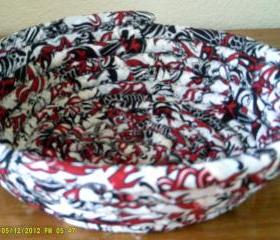 Handmade Black, Red and White Basket or Bowl, 10 inch diameter and 3.25 inches tall
