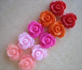 10PCS - Mini Rose Flower Cabochons - 10mm - Resin - Summer Roses - Cabochons by ZARDENIA