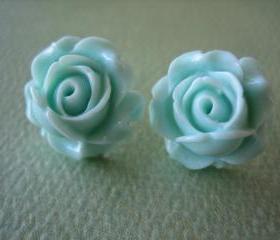 Adorable Cabbage Rose Earrings - Aqua - Free Standard US Shipping - Jewelry by ZARDENIA
