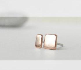 Mini stud earrings . Asymmetric copper posts