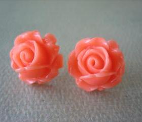 Adorable Cabbage Rose Earrings - Coral - Free Standard US Shipping - Jewelry by ZARDENIA 