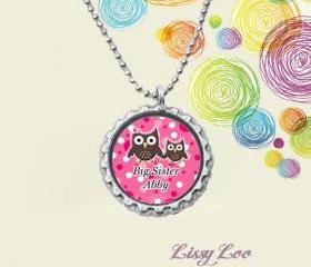 Big Sister or Little Sister Personalized Bottle cap Necklace 