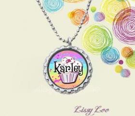 Girly Cupcake Personalized Bottle Cap Necklace 
