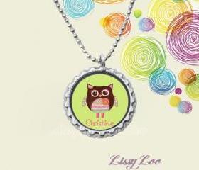 Peace Owl Personalized Bottle Cap Necklace 