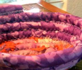 Basket or Bowl Oval Fabric Coiled - 6.75 inch - Purple and Orange
