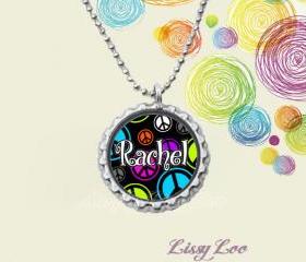 Personalized Peace Signs Bottle cap necklace 