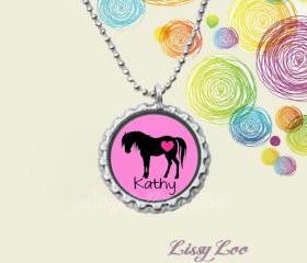 Personalized Horse Bottle cap necklace 