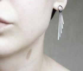 Sterling silver earrings . Oxidized ombre fringe