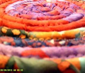 10 inch mat, trivit, hot pad, centerpiece in Purple, Orange, Yellow, Green and Blue