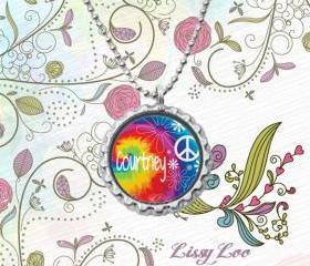 Personalized Tye Dye Bottle cap necklace