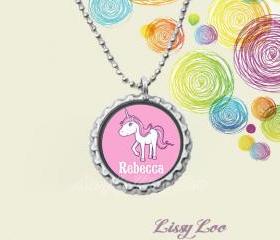 Personalized Unicorn Bottle cap necklace