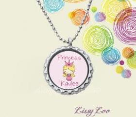 Little Princess Personalized Bottle cap Necklace , Choose Blonde or Brown Hair 