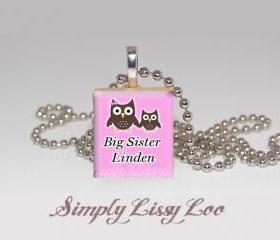 Big sister or little sister owl Personalized Scrabble Tile Necklace