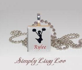 Personalized Cheerleader scrabble Tile Necklace Choose Team colors 