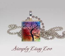 Color Tree Scrabble Tile Necklace 