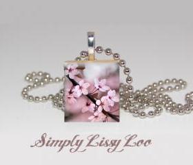 Cherry Blossom Scrabble Tile Necklace 
