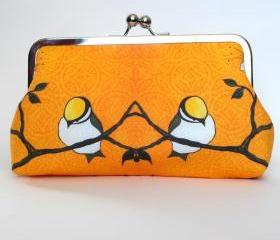 Kisslock Clutch Frame Silk Lined Bird on a Branch