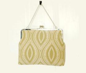Kisslock Clutch Tote Silk Lined Tote Green Embroidered