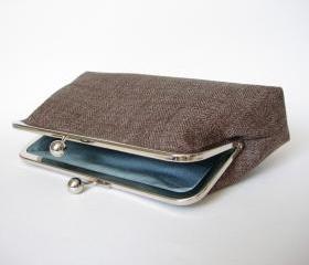 Kisslock Frame Clutch Silk Lined Tweed