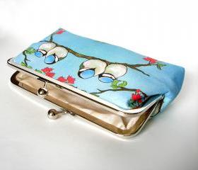 Silk Lined Birds on a Branch Frame Kisslock Clutch