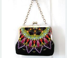 Kisslock Frame Tote Clutch Silk Lined Bright Pink Geometric Medallions