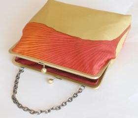 Silk Lined Tote Ginkgo Sateen Print Frame Kisslock Clutch