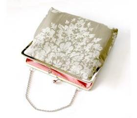 Silk Lined Grey Textured Damask Tote Frame Kisslock Clutch